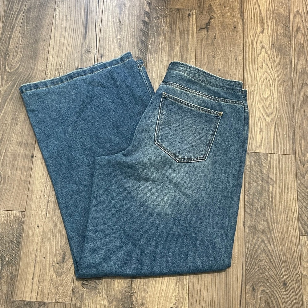 Habitual Womens Wide Leg Jeans Medium Wash Drawstring Waist Size 12/31 HBM01978B